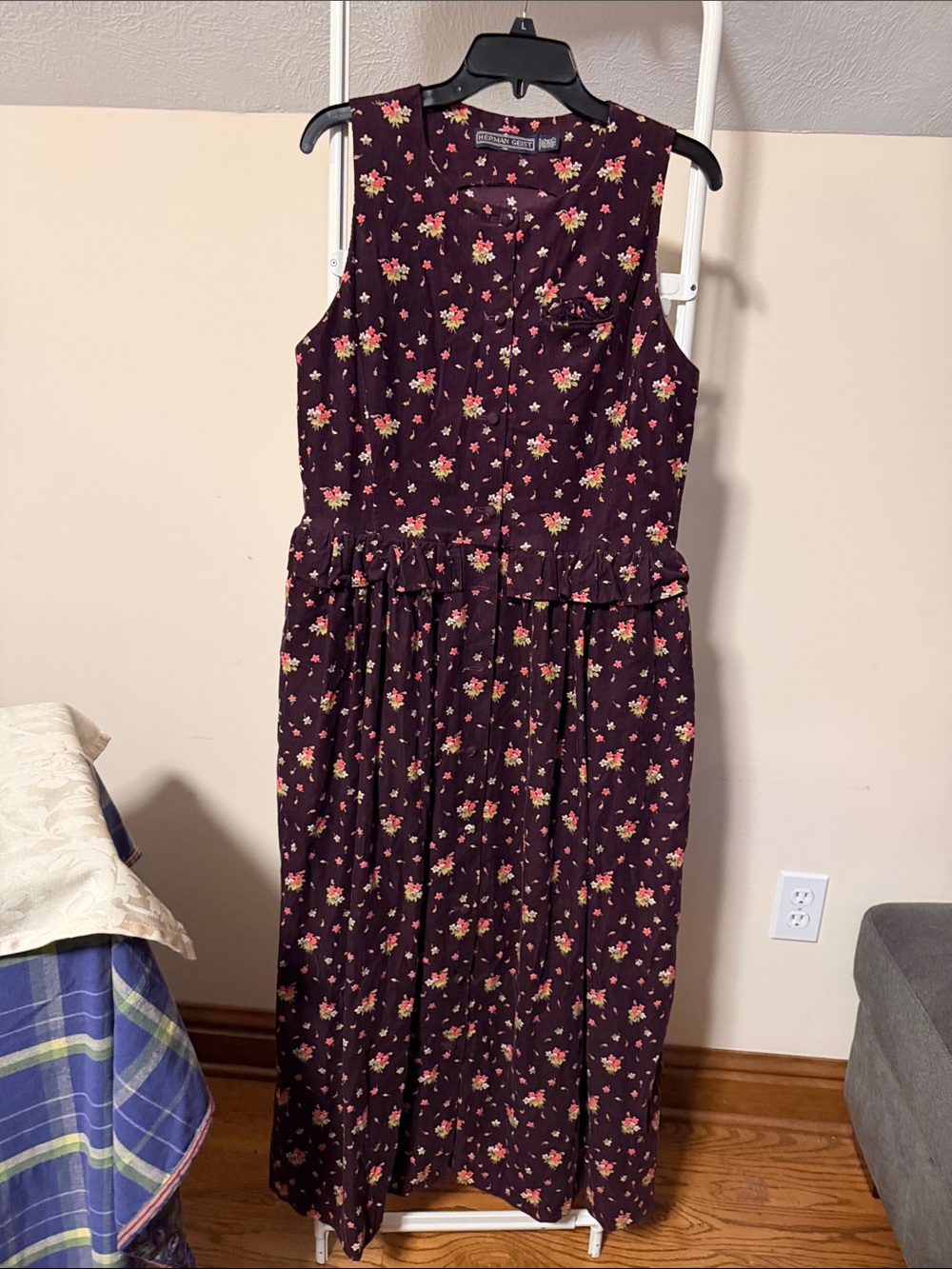 Herman Geist floral corduroy sleeveless jumper dress size 10
